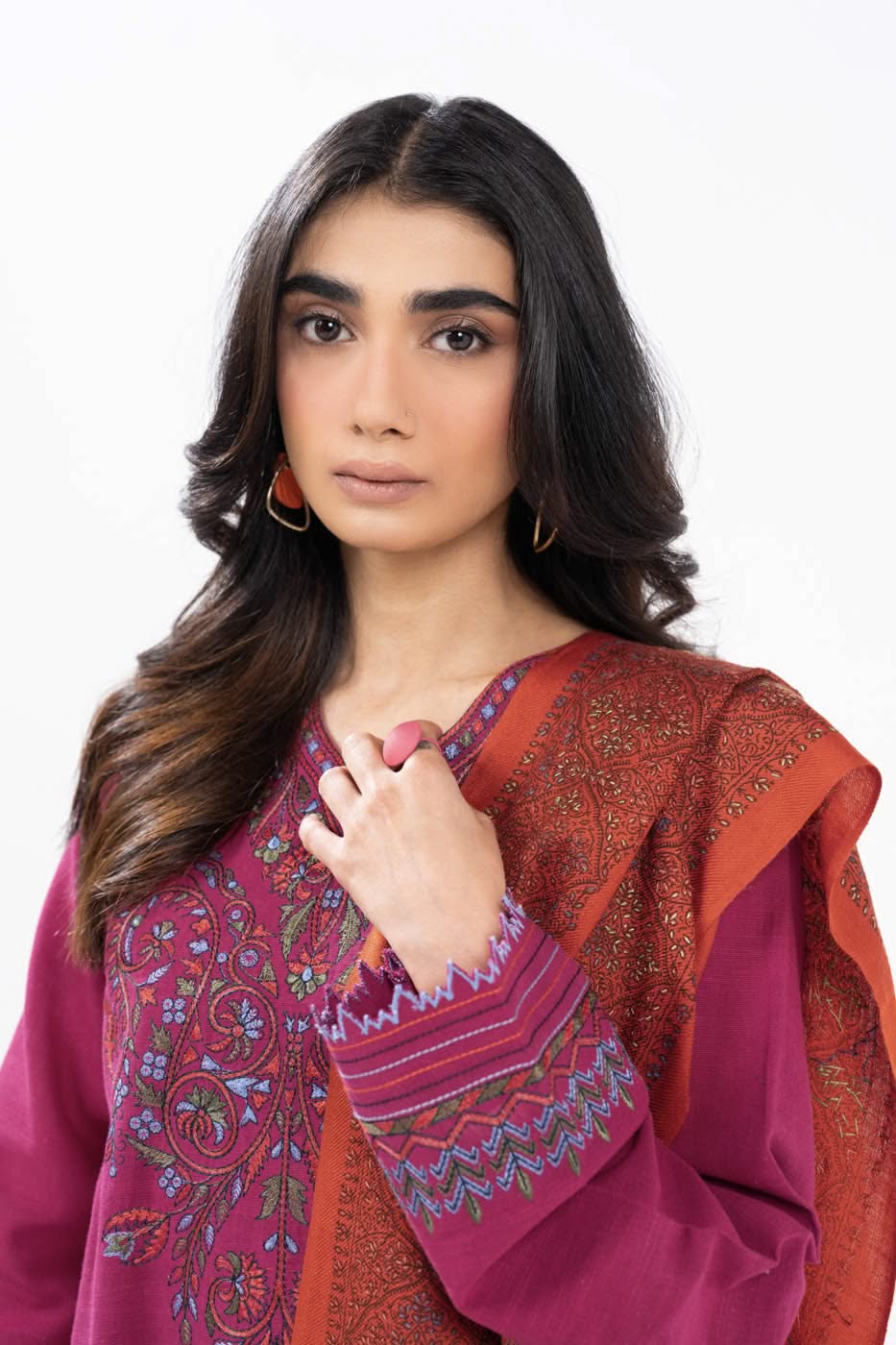 3 Piece Embroidered Khaddar Suit With Shawl