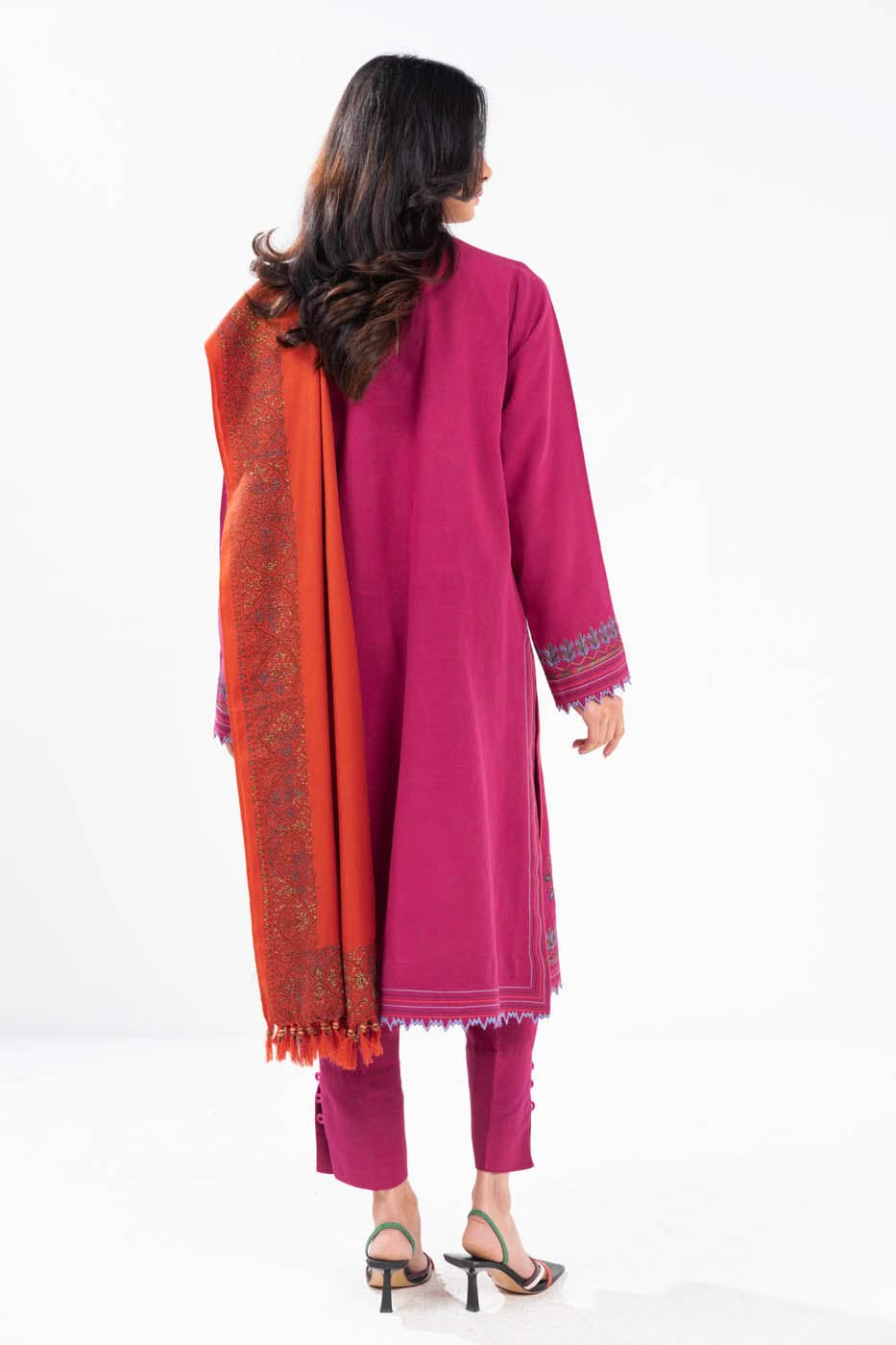 3 Piece Embroidered Khaddar Suit With Shawl