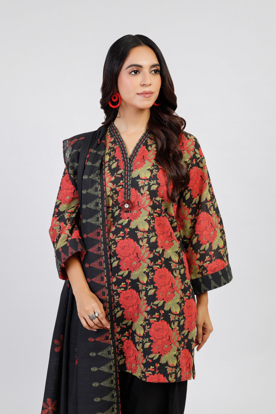 3 Piece Printed Khaddar Suit With Light Khaddar Dupatta