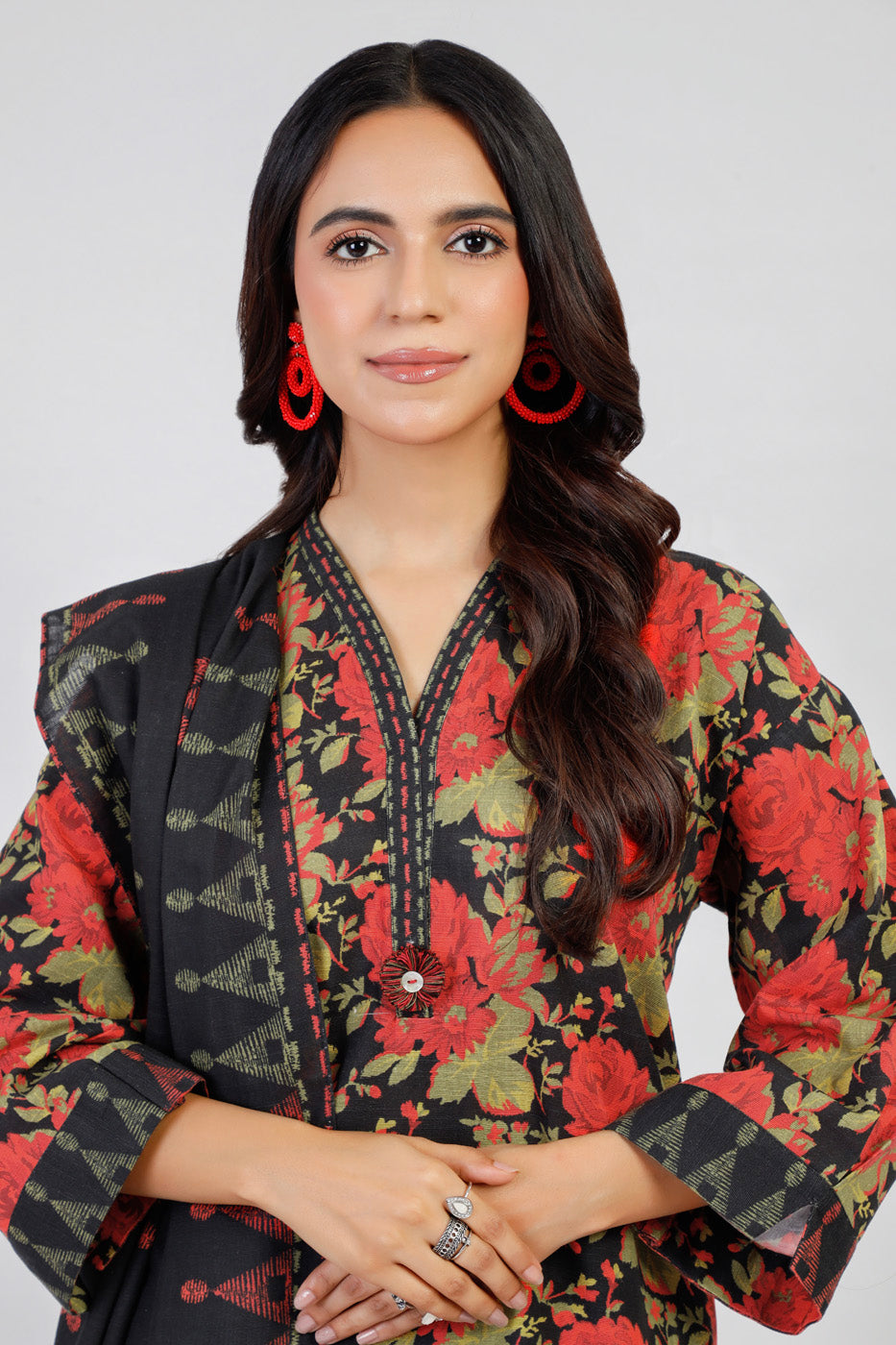 3 Piece Printed Khaddar Suit With Light Khaddar Dupatta