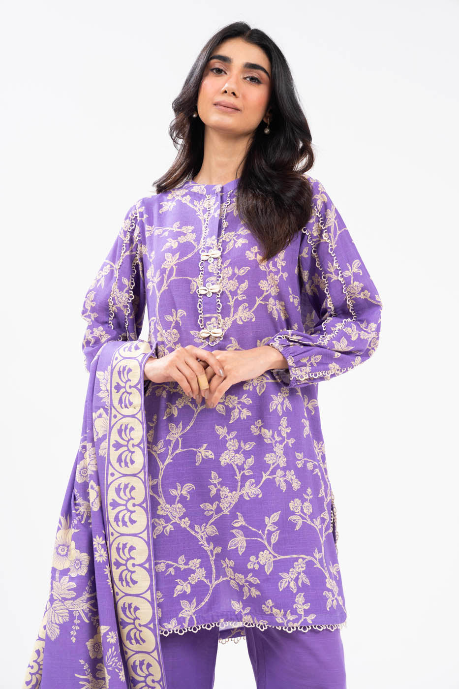3 Piece Printed Khaddar Suit With Light Khaddar Dupatta