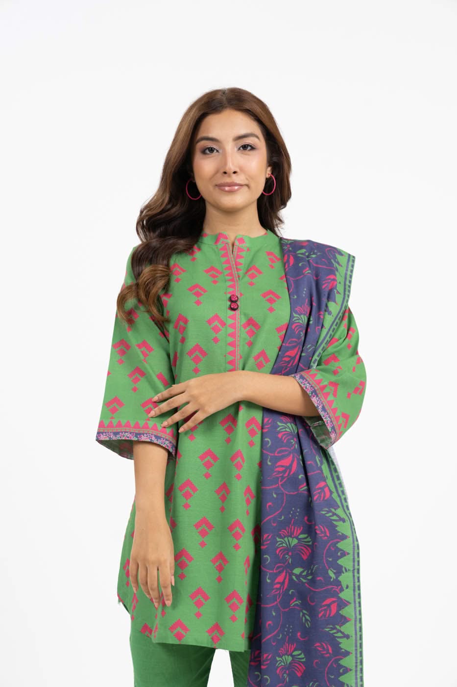 3 Piece Printed Khaddar Suit With Light Khaddar Dupatta
