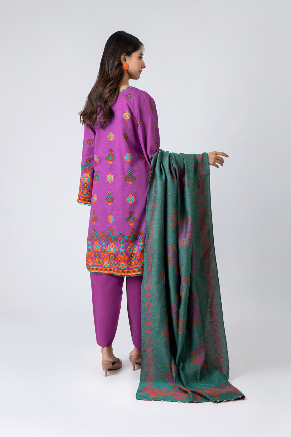 3 Piece Printed Khaddar Suit With Woven Jacquard Shawl
