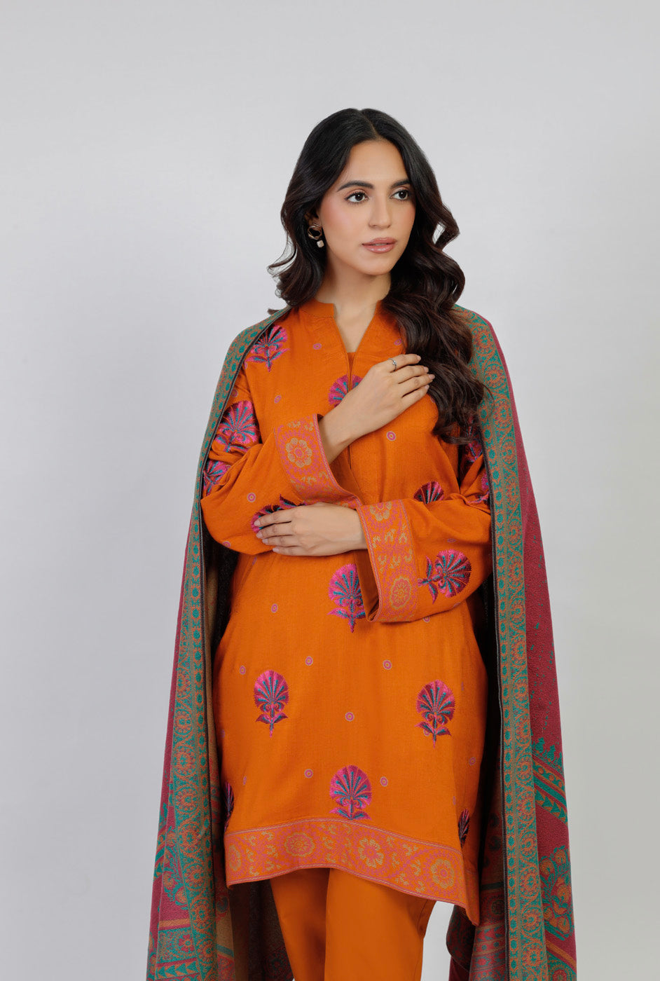 3 Piece Embroidered Viscose Suit With Viscose Jacquard Dupatta