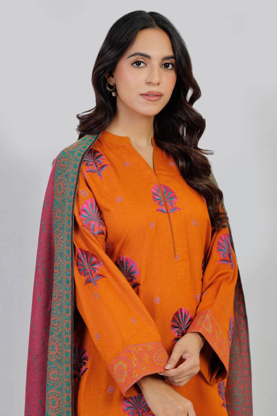 3 Piece Embroidered Viscose Suit With Viscose Jacquard Dupatta