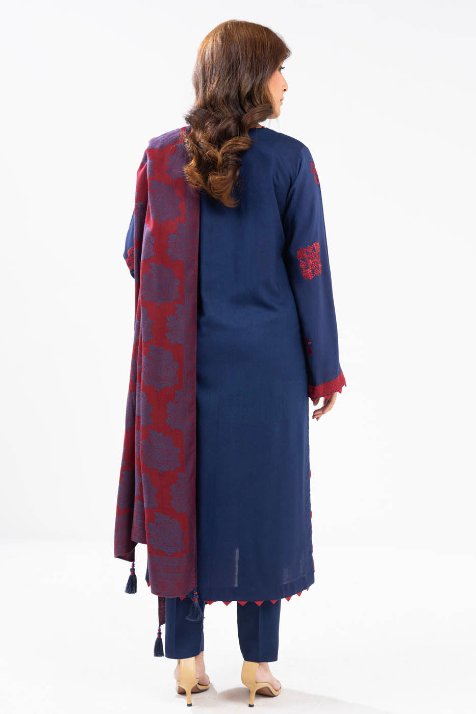 3 Piece Embroidered Viscose Suit With Shawl