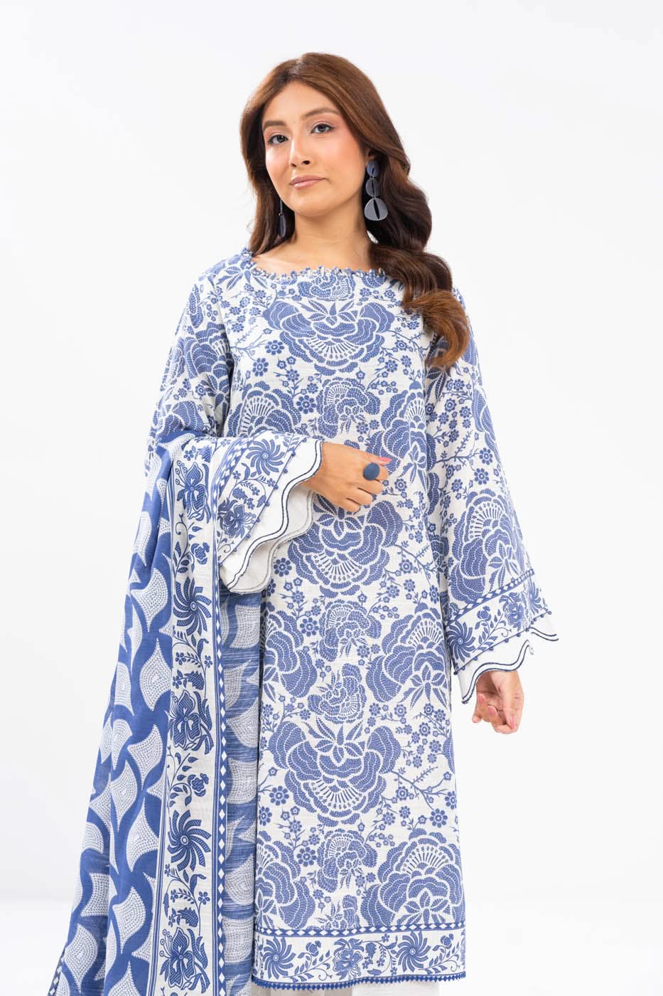 3 Piece Printed Khaddar Suit With Light Khaddar Dupatta