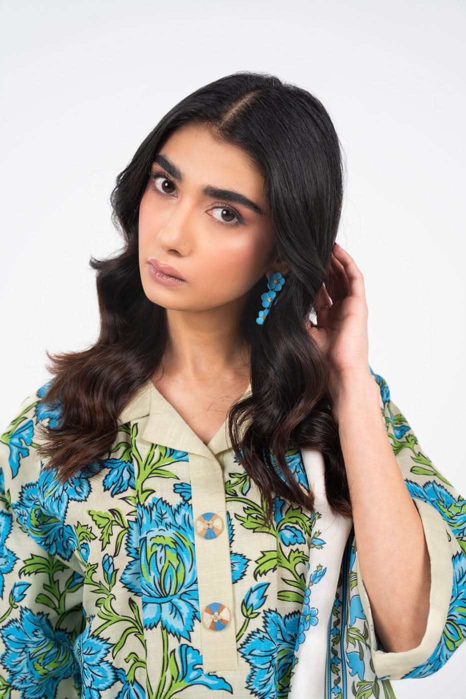 3 Piece Printed Viscose Slub Suit With Silky Line Dupatta