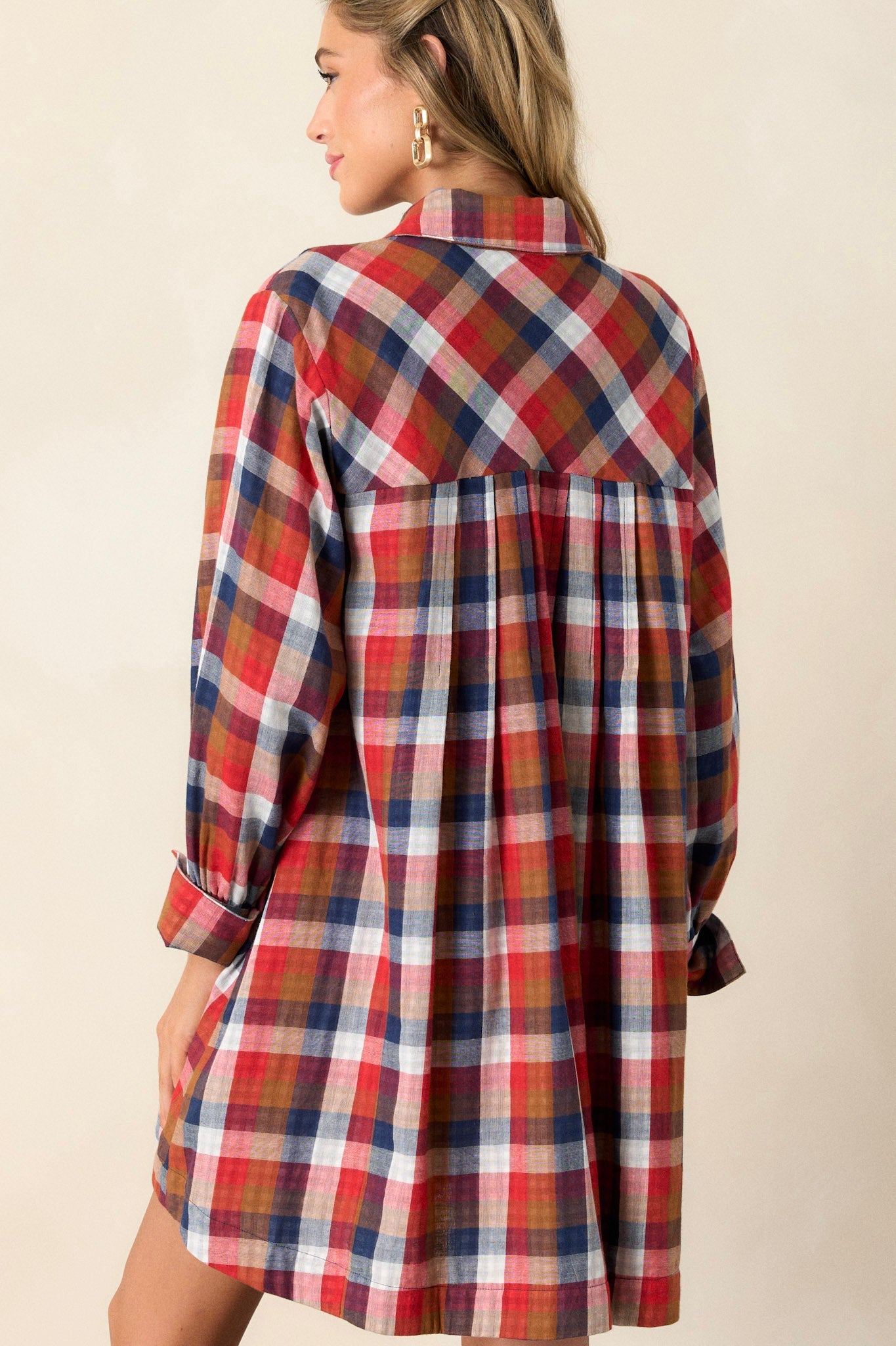 Gliding By 100% Cotton Red Multi Plaid Mini Dress