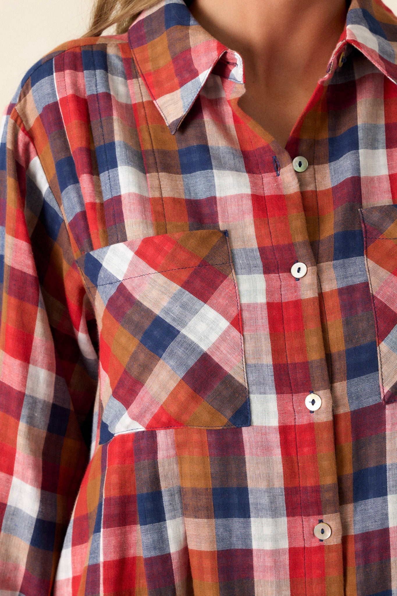 Gliding By 100% Cotton Red Multi Plaid Mini Dress