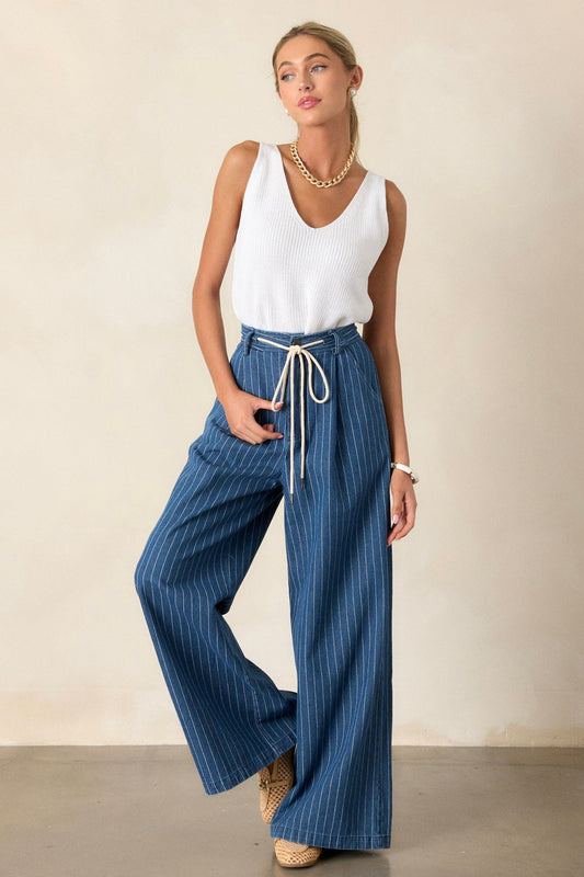 They Say Vision Blue Stripe Wide-Leg Pants