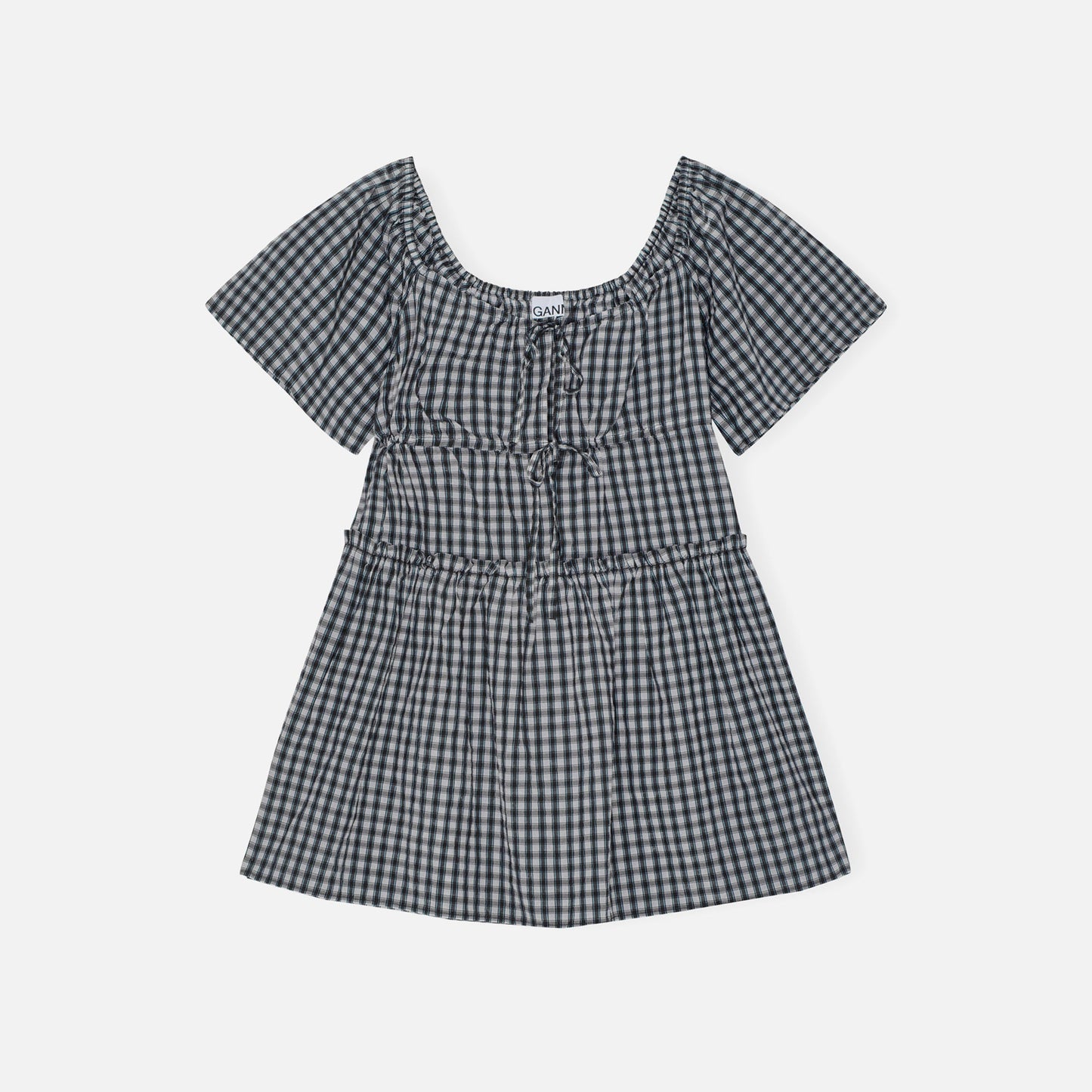 Ganni Seersucker Check Mini Dress - Egret