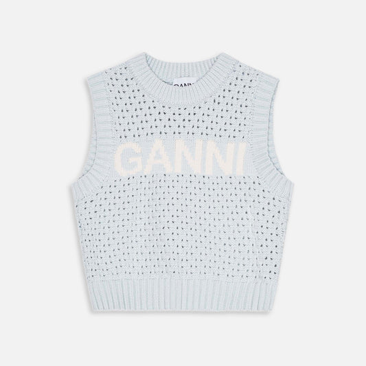 Ganni Textured Pointelle Vest - Illusion Blue