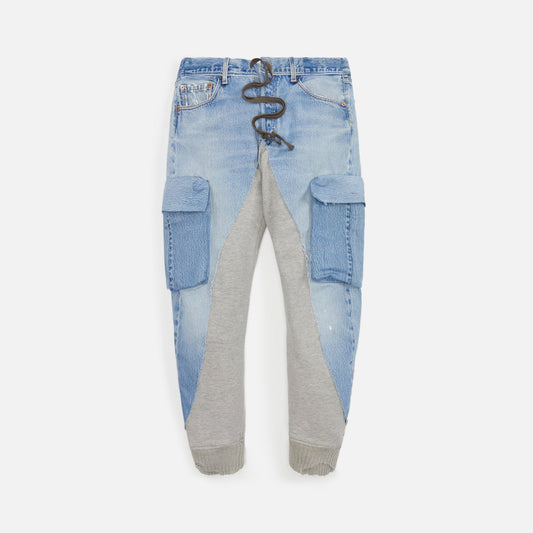 Greg Lauren Denim 50/50 Cargo Lounge Pant - Blue