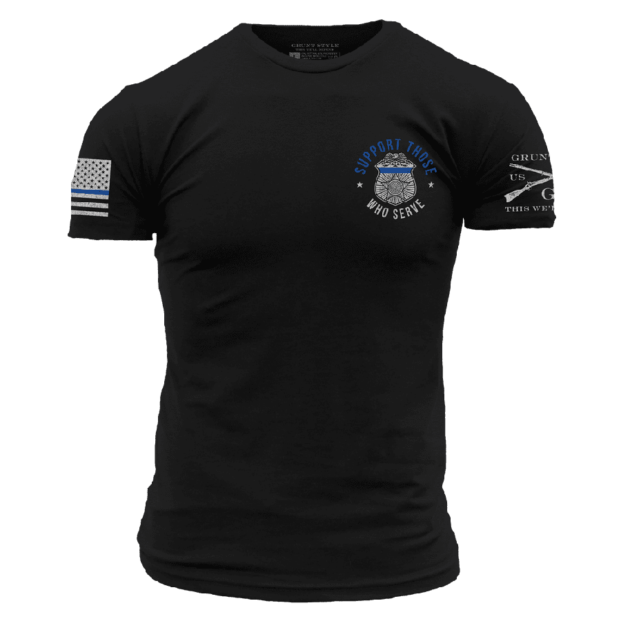 Blue Line Support Those Who Serve T-Shirt - Black