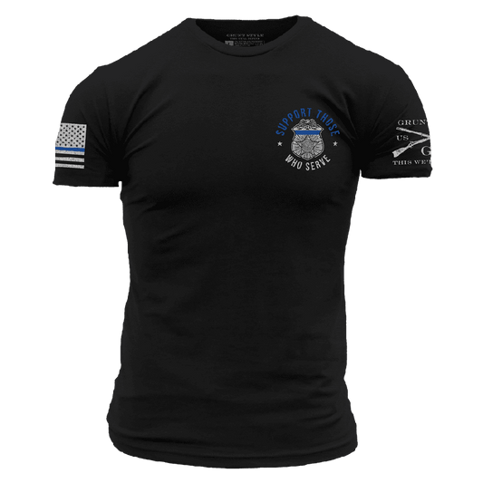 Blue Line Support Those Who Serve T-Shirt - Black