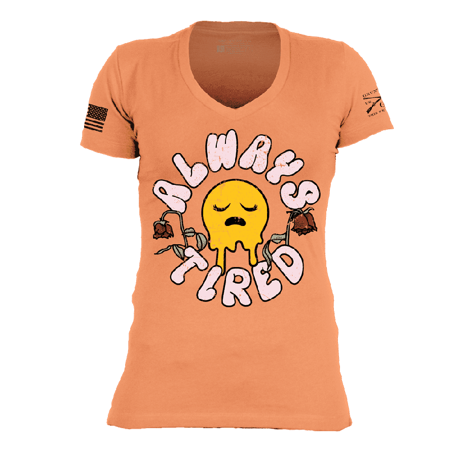 Women's Always Tired V-Neck - Apricot Crush