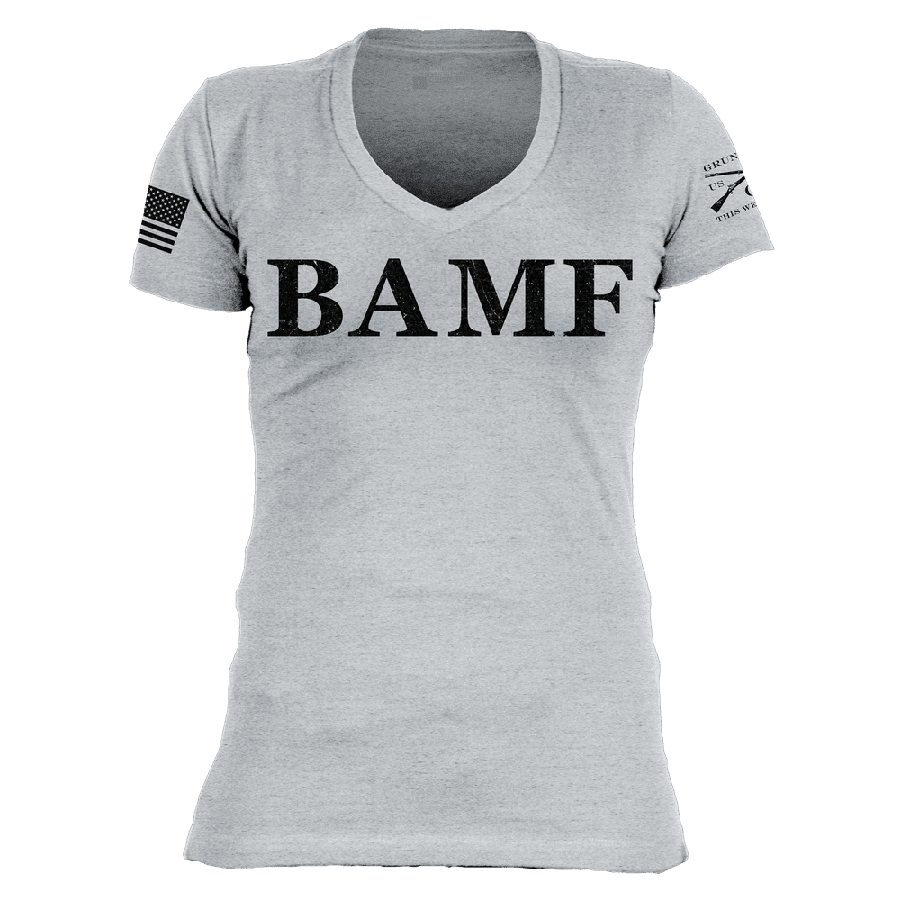 Women's BAMF V-Neck - Heather Gray