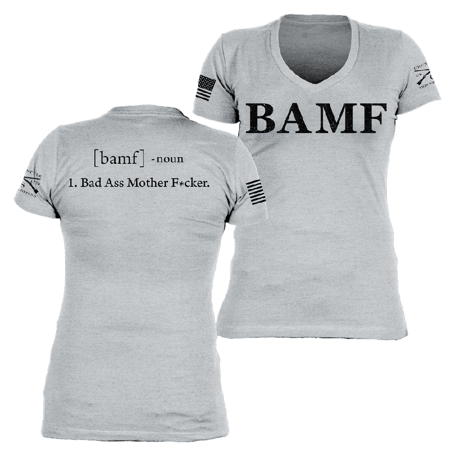 Women's BAMF V-Neck - Heather Gray