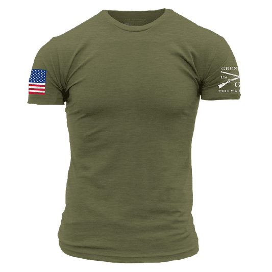 USA Flag Basic T-Shirt - Military Green