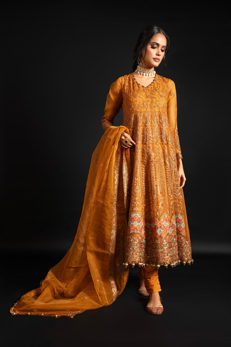 4 Pc Embroidered Organza Suit With Organza Dupatta