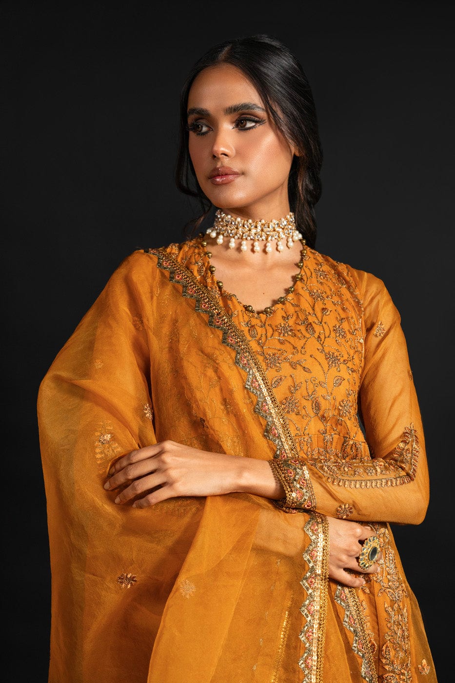 4 Pc Embroidered Organza Suit With Organza Dupatta
