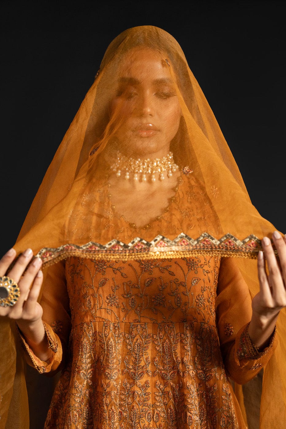 4 Pc Embroidered Organza Suit With Organza Dupatta