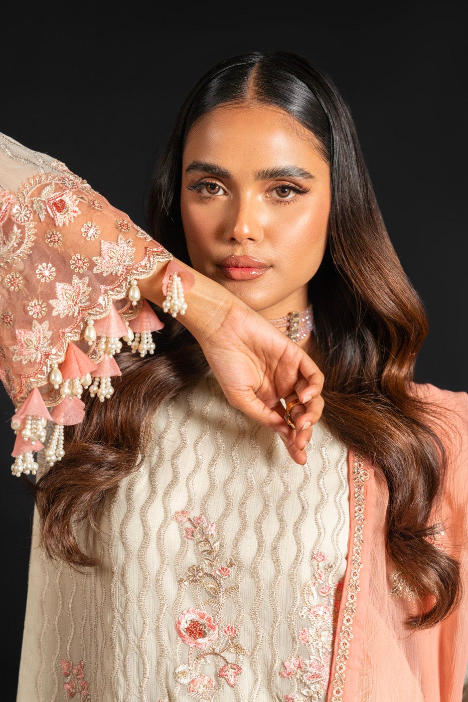 4 Pc Embroidered Chiffon Suit With Chiffon Dupatta