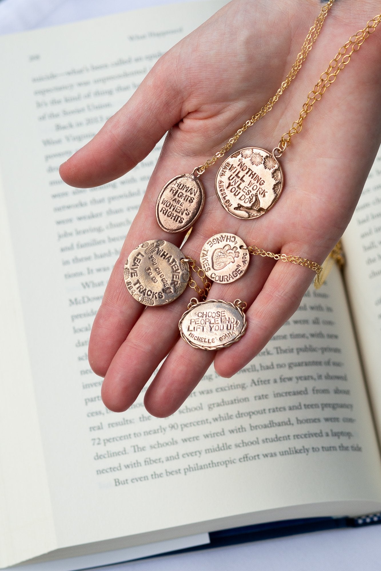 Leave Tracks RBG Quote Necklace
