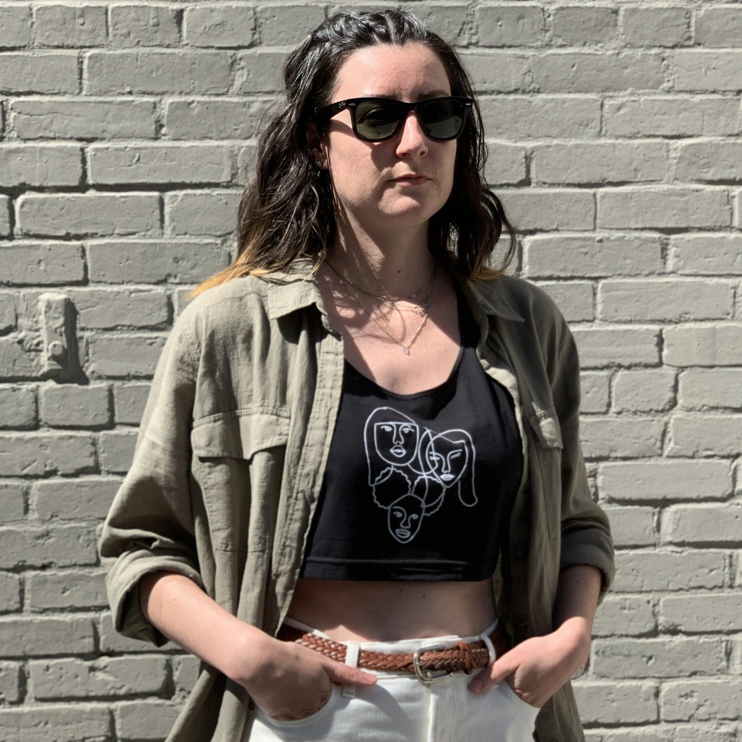 Faces Flowy Cropped Tank