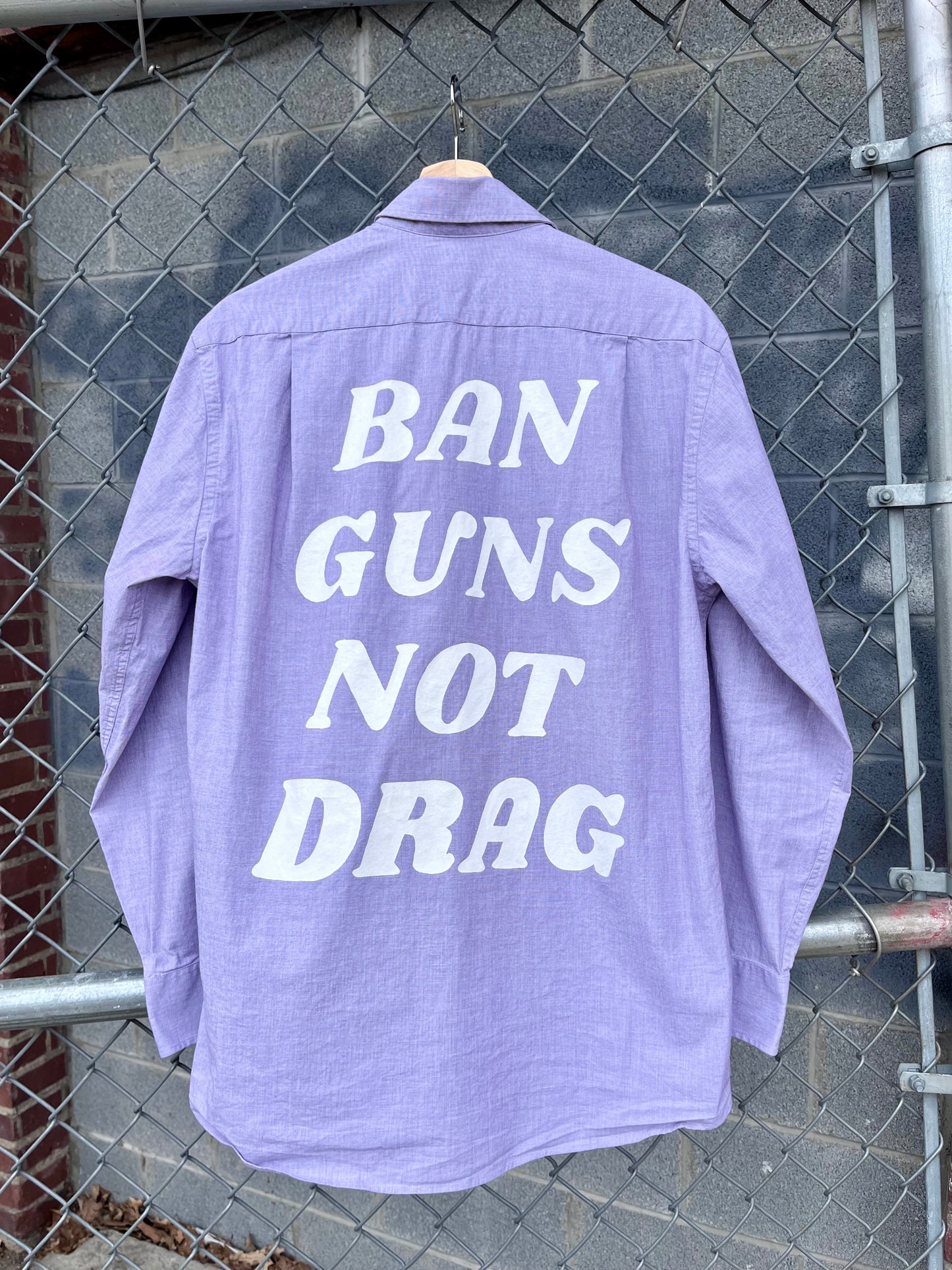 Ban Guns Not Drag Hand Painted Button Down
