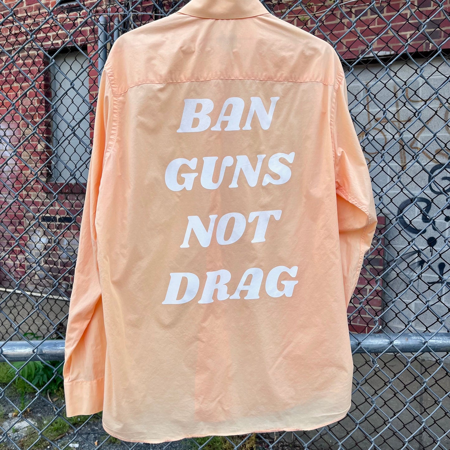 Orange Ban Guns Not Drag Upcycled Button Down