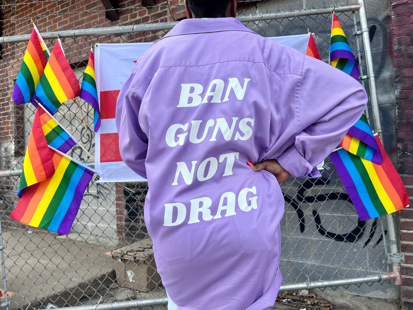 Purple Ban Guns Not Drag Upcycled Button Down