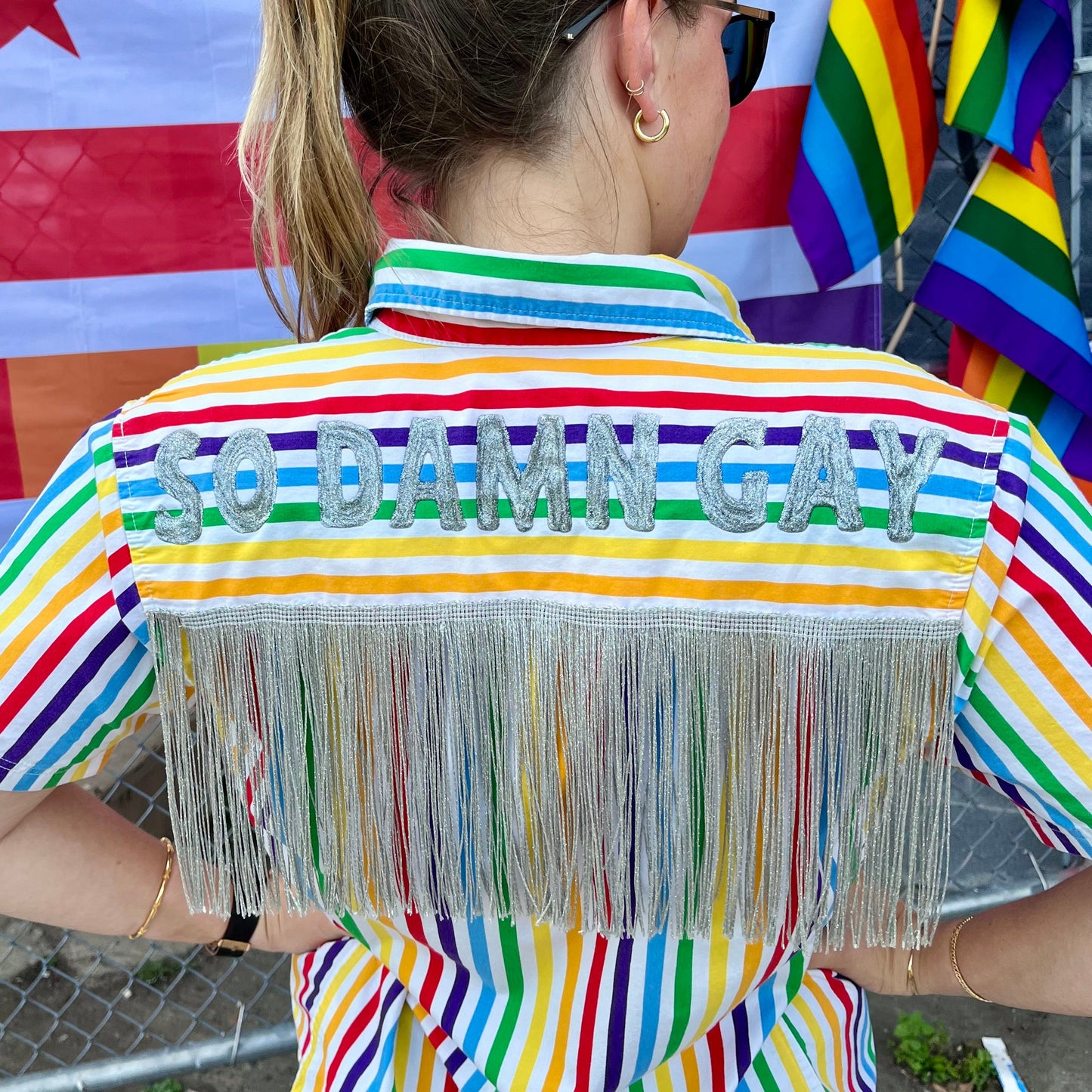 Rainbow Stripe Upcycled Button Down