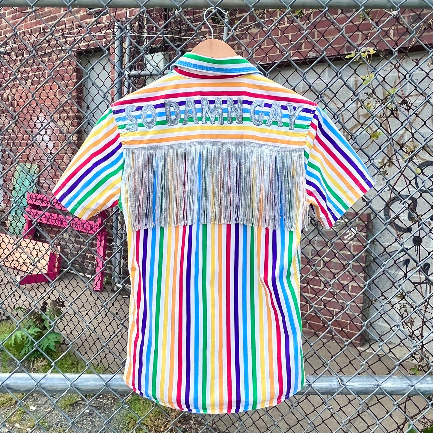 Rainbow Stripe Upcycled Button Down