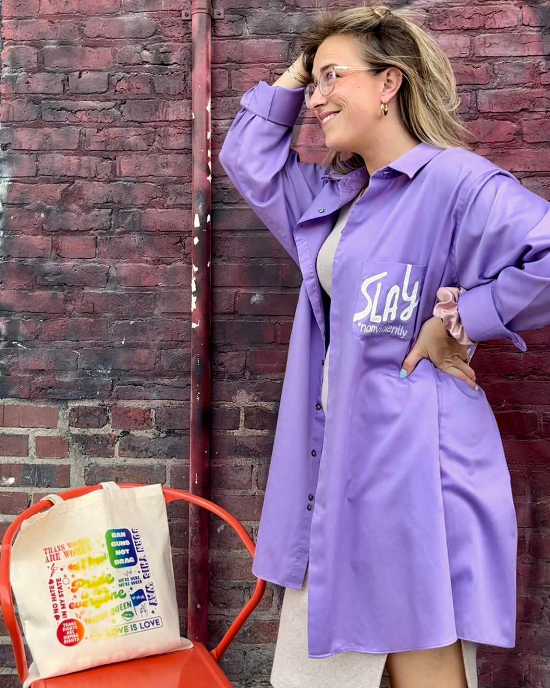 Purple Ban Guns Not Drag Upcycled Button Down