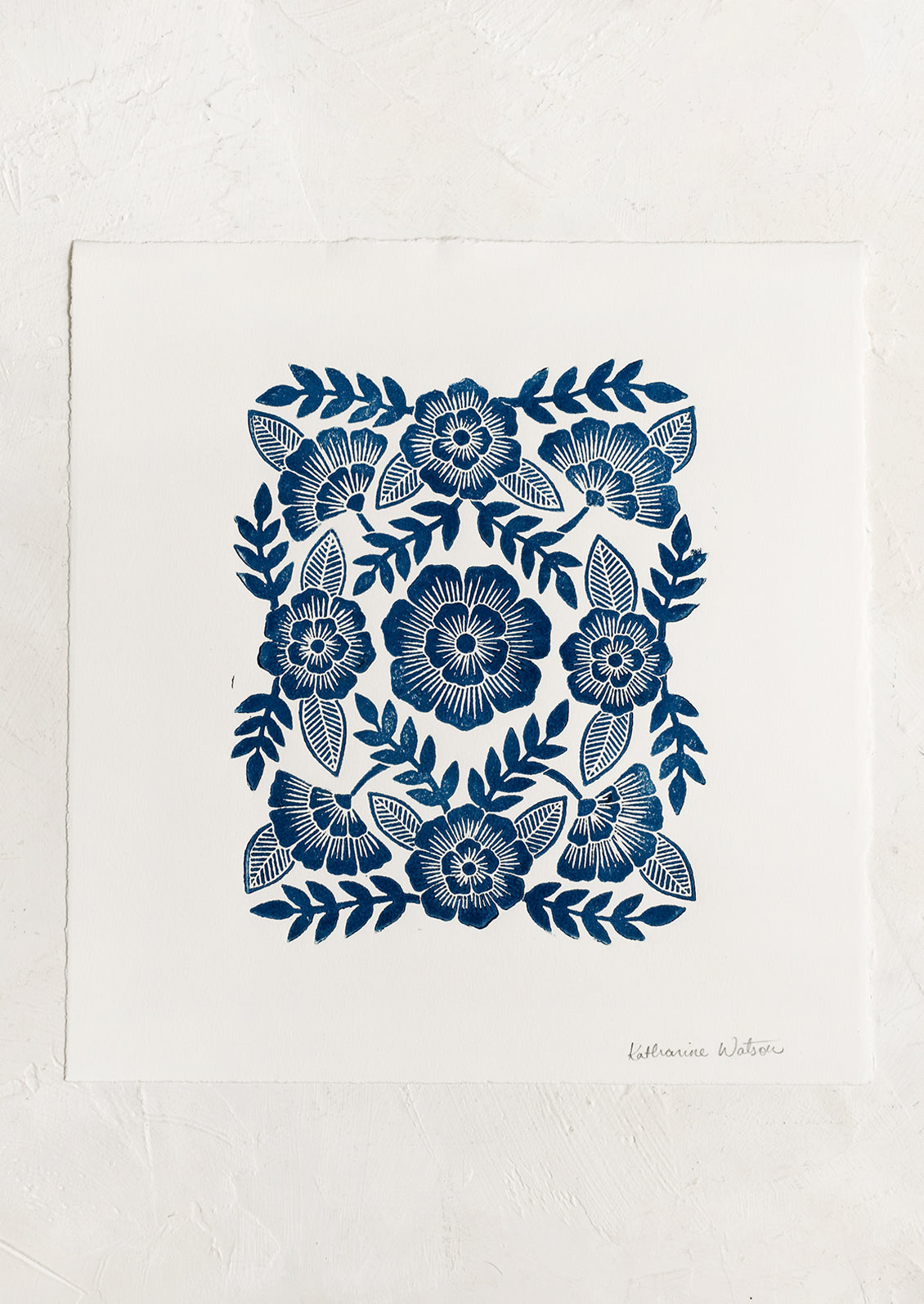 Indigo Floral Woodblock Print
