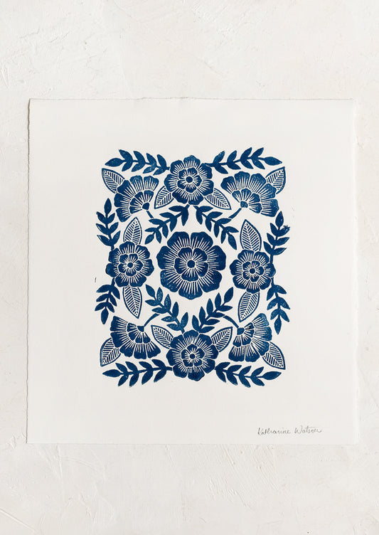Indigo Floral Woodblock Print