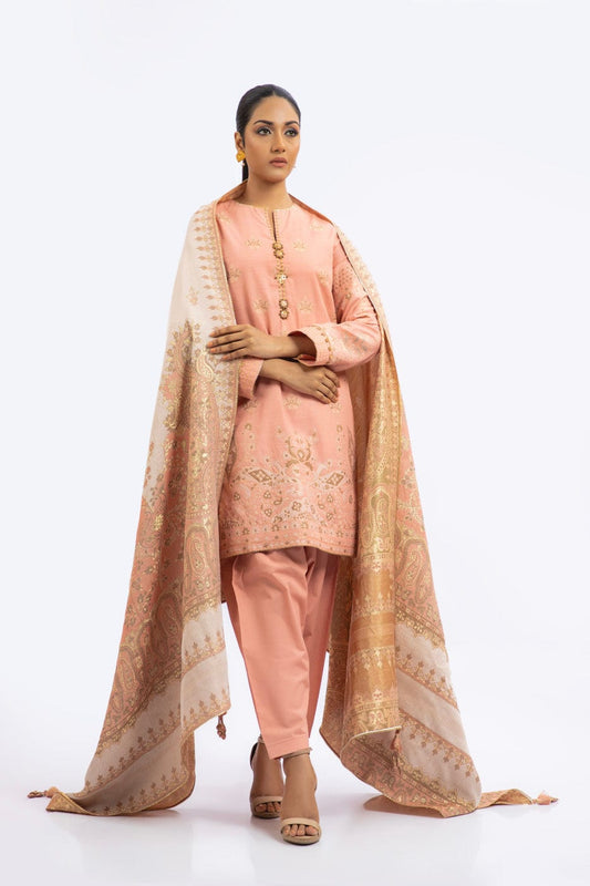 3 Pc Viscose Jacquard Suit With Shawl