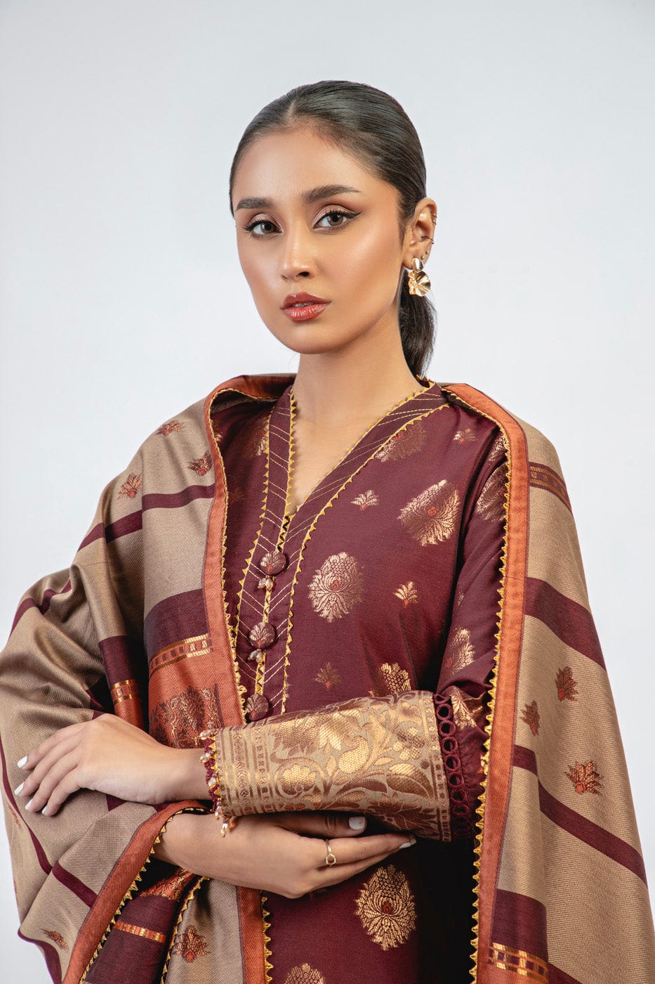 3 Pc Jacquard Silk Suit With Jacquard Silk Shawl