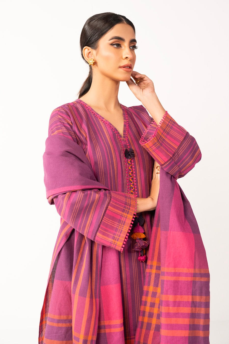 3 Pc Yarn Dyed Suit With Yarn Dyed Dupatta