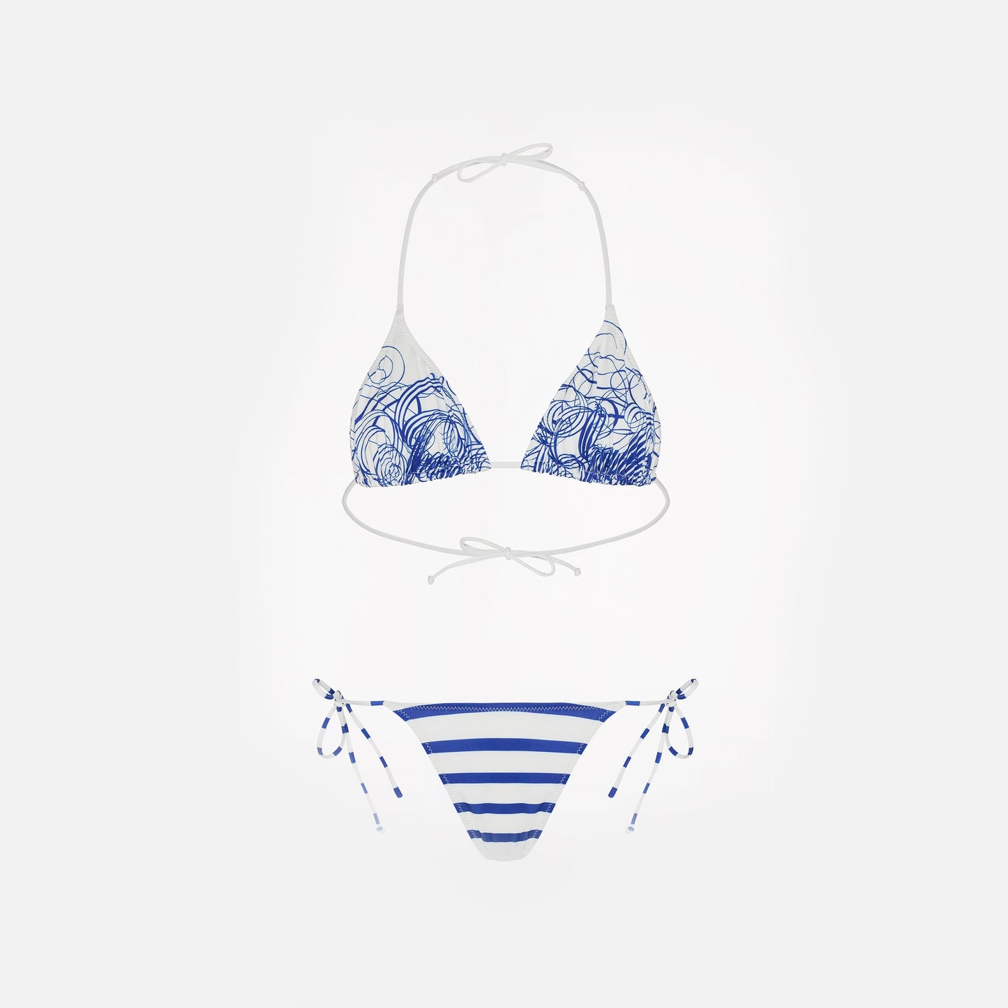 Jean Paul Gaultier Marinière Calligraphe Printed Jersey Bikini Set - White / Navy