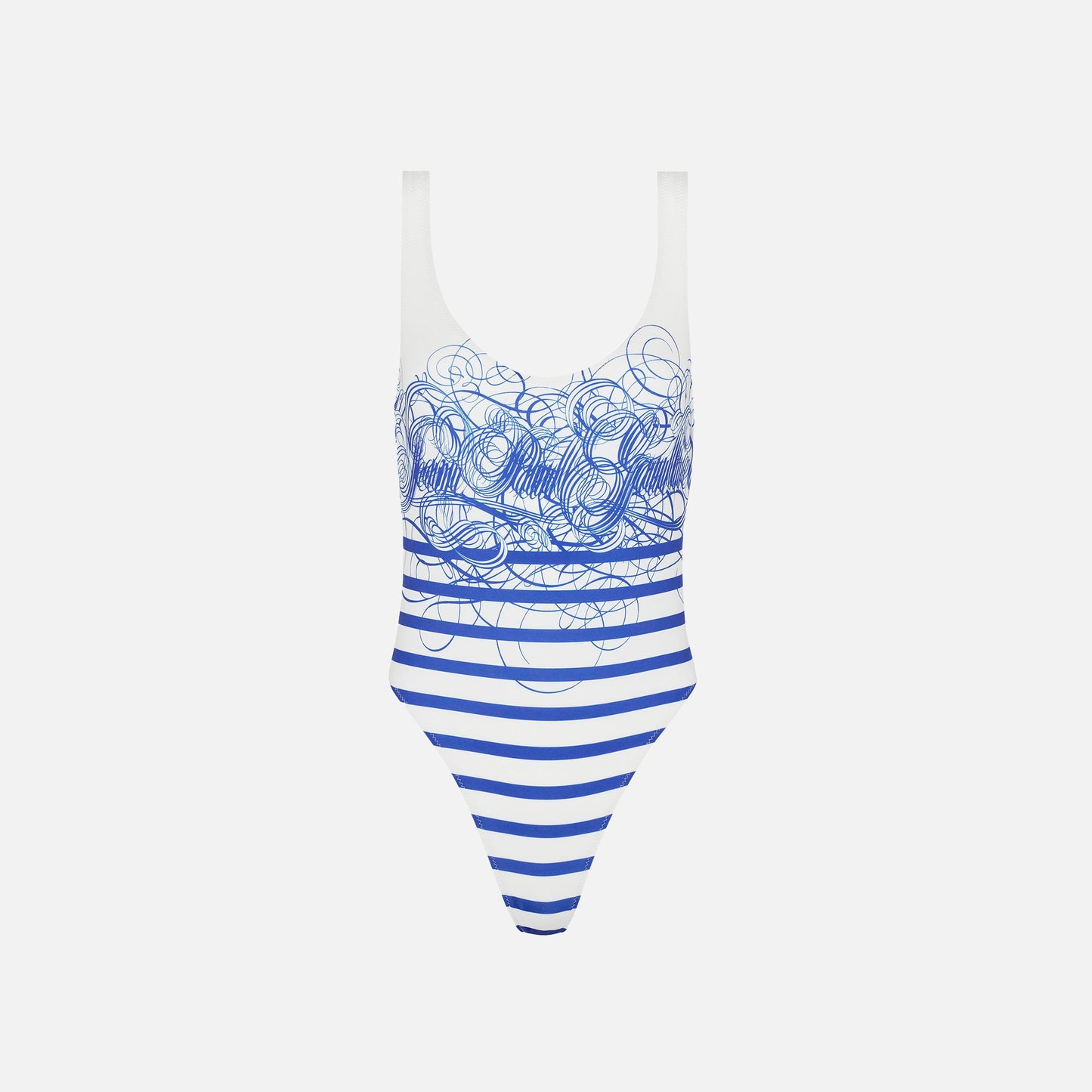 Jean Paul Gaultier Marinière Calligraphe Printed Jersey Swimsuit - White / Navy