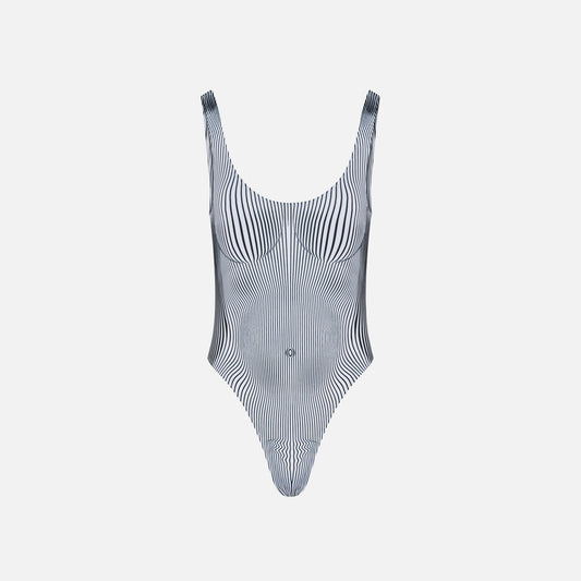 Jean Paul Gaultier Swimsuit Printed in Pinstripe Body Morphing - Black / White