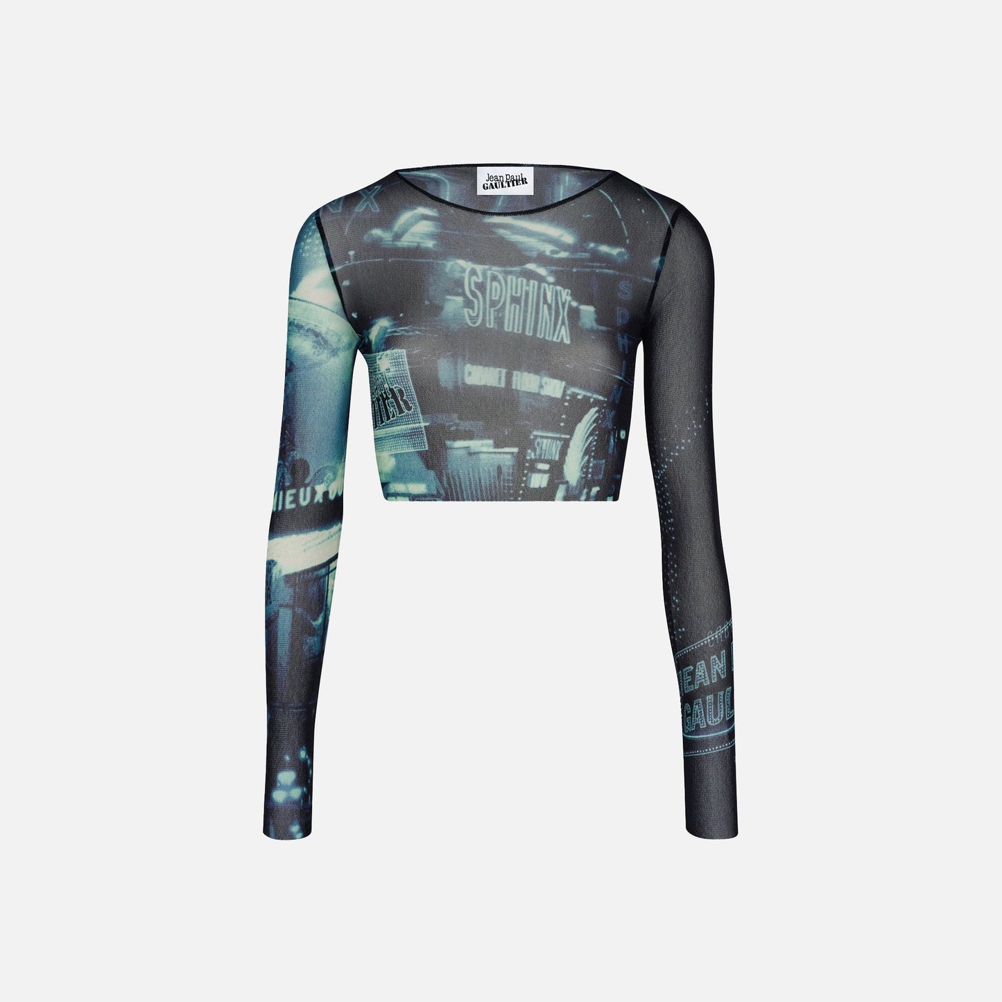 Jean Paul Gaultier Pigalle Printed Mesh Crop Top - Blue