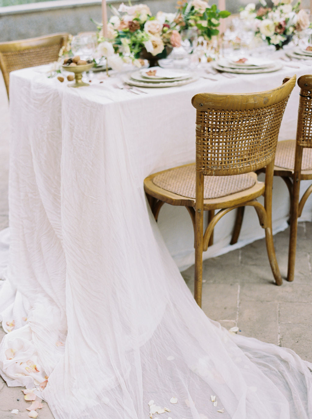Wedding Head Table / Sheer Silk Table Overlay {Antique White}