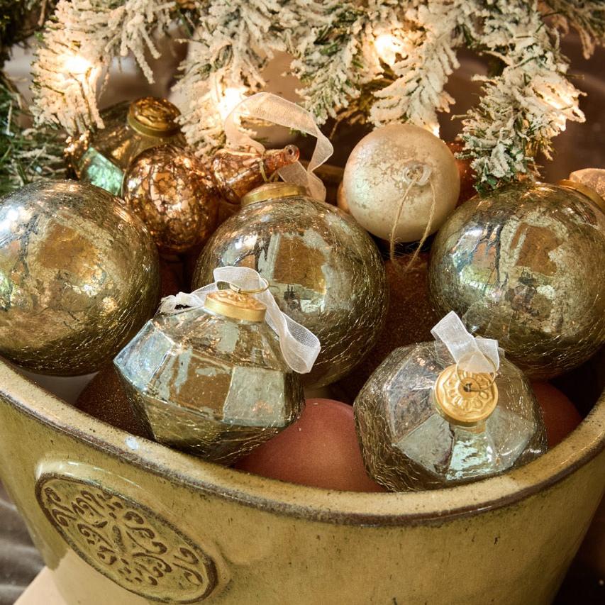 Champagne Crackle Glass Ornament, Set of 6