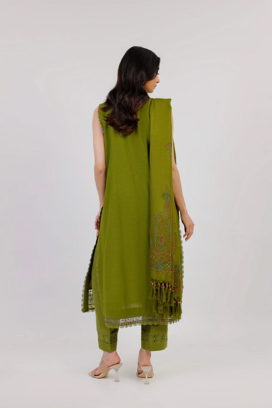 3 Pc Embroidered Khaddar Suit With Shawl