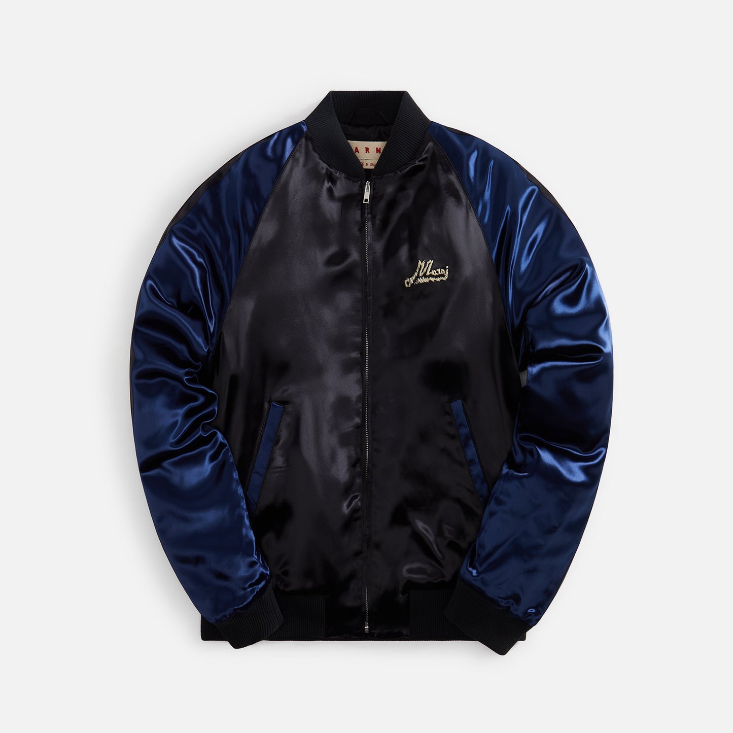 Marni Satin Bomber With Beaded Logo - Black