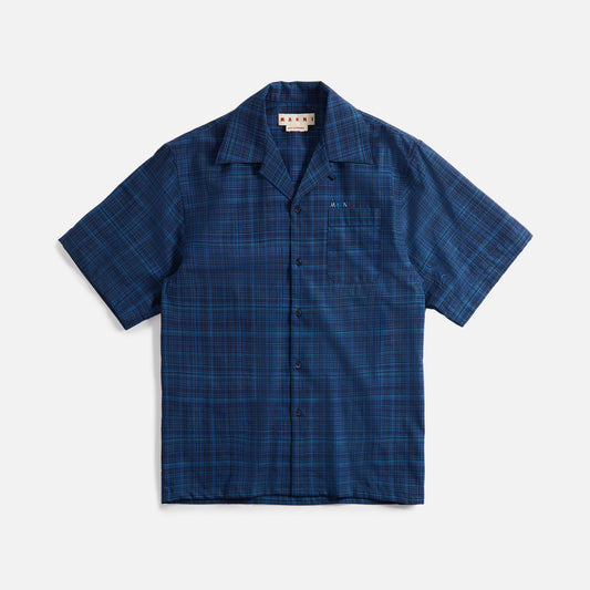 Marni Organic Yarn Dyed Cotton Poplin Bowling Shirt - Ink